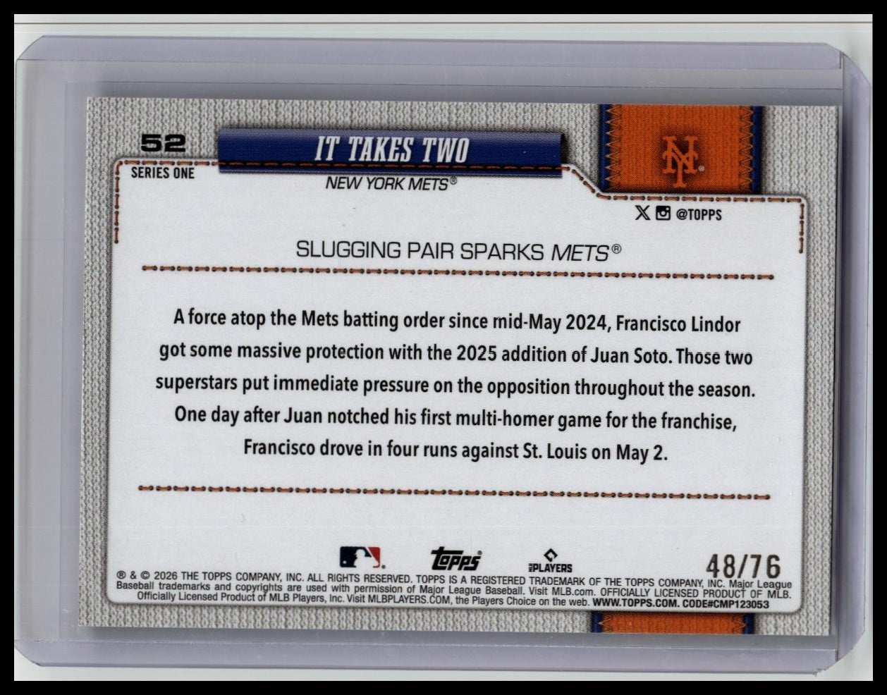 2026 Topps Baseball - It Takes Two Independence Day Parallel /76 Soto Lindor