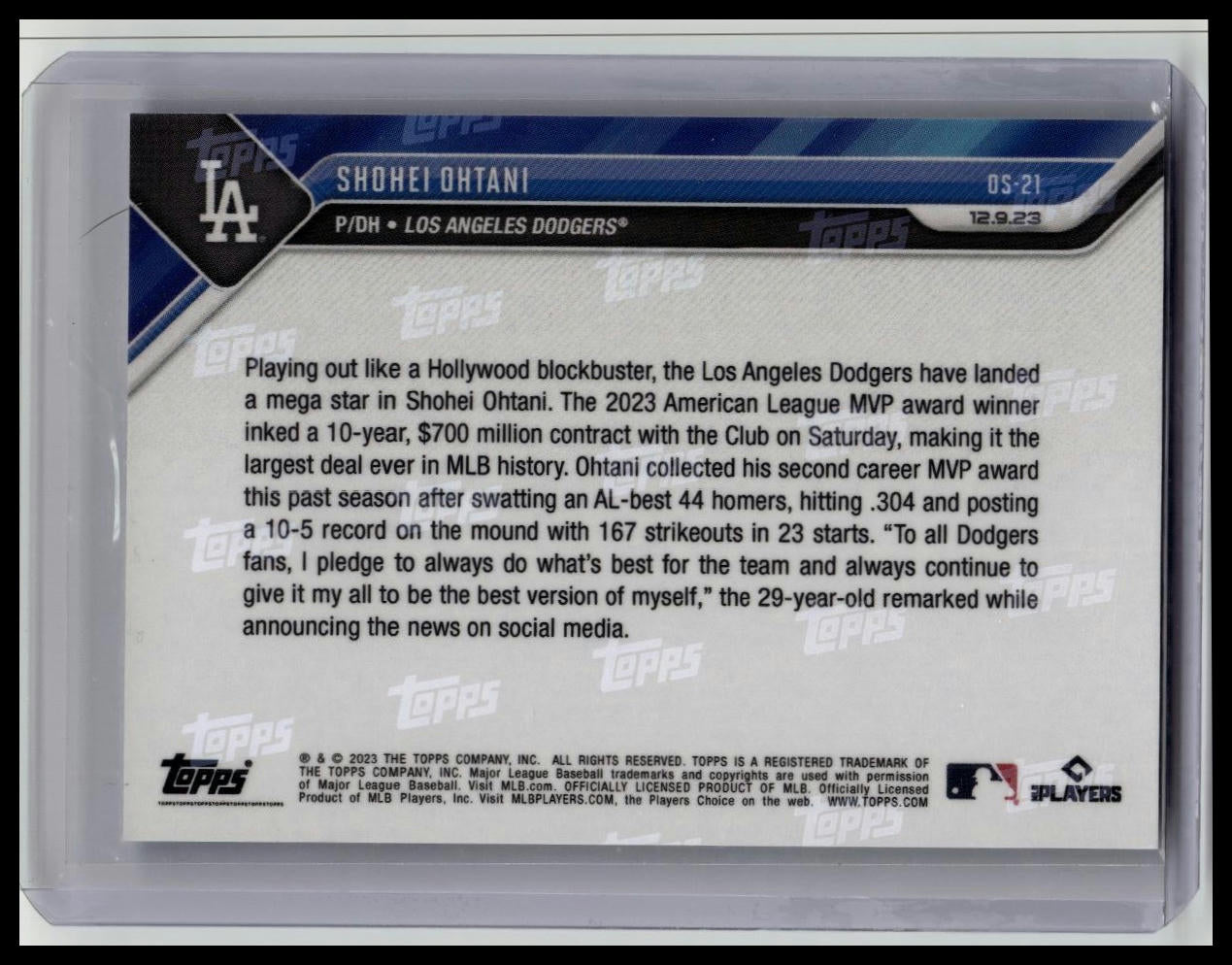 2023 Topps Now SHOHEI OHTANI Signed by Dodgers Card OS-21