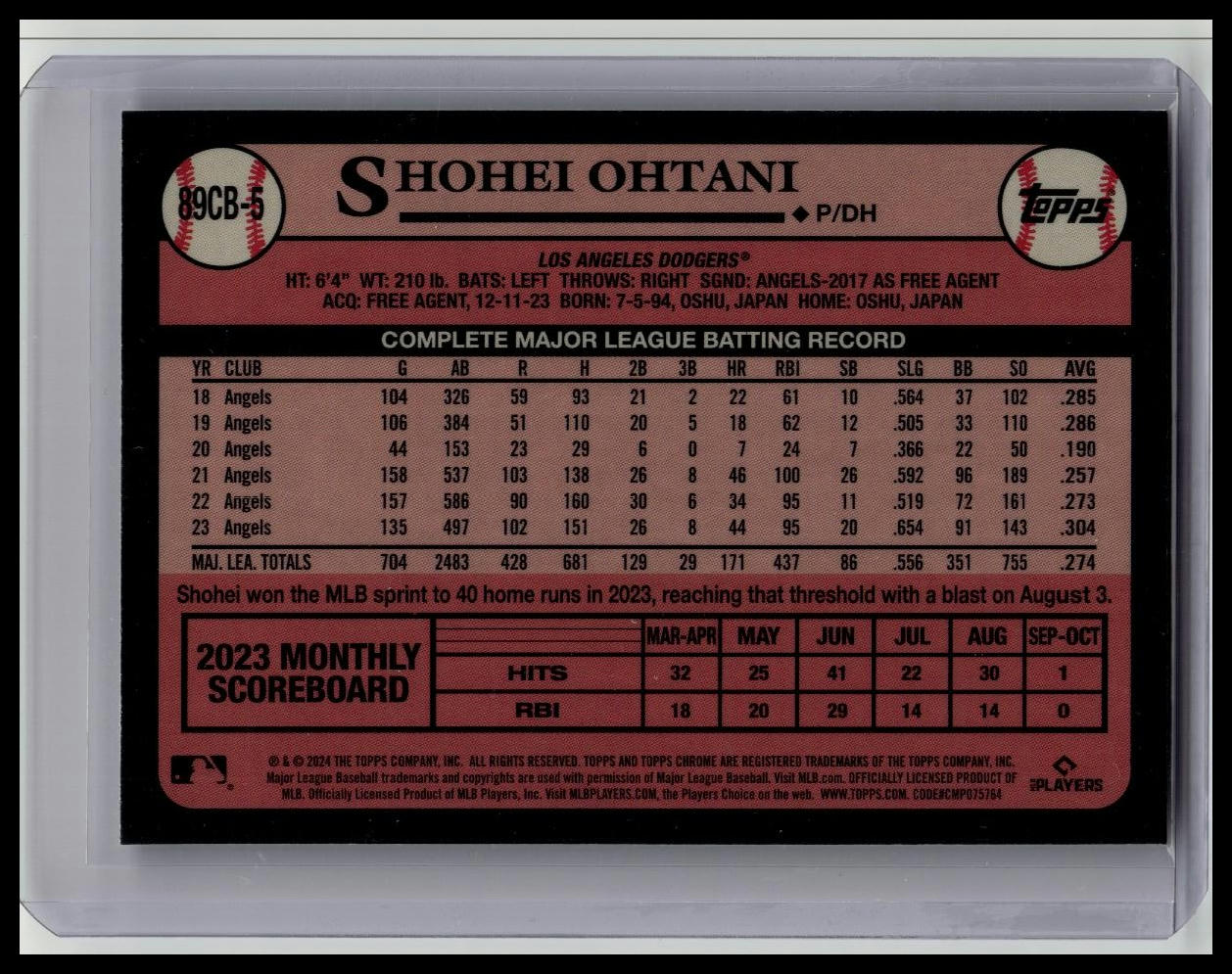 Shohei Ohtani 2024 Topps Chrome #89CB-5 1989 35th Anniversary Dodgers