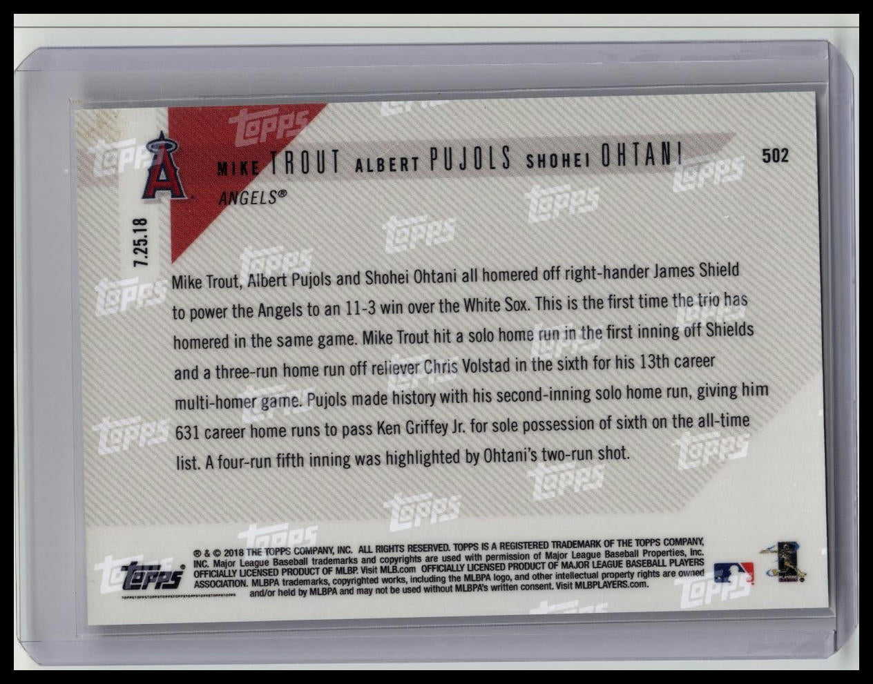2018 Topps Now - Mike Trout, Albert Pujols, Shohei Ohtani #502 (RC)