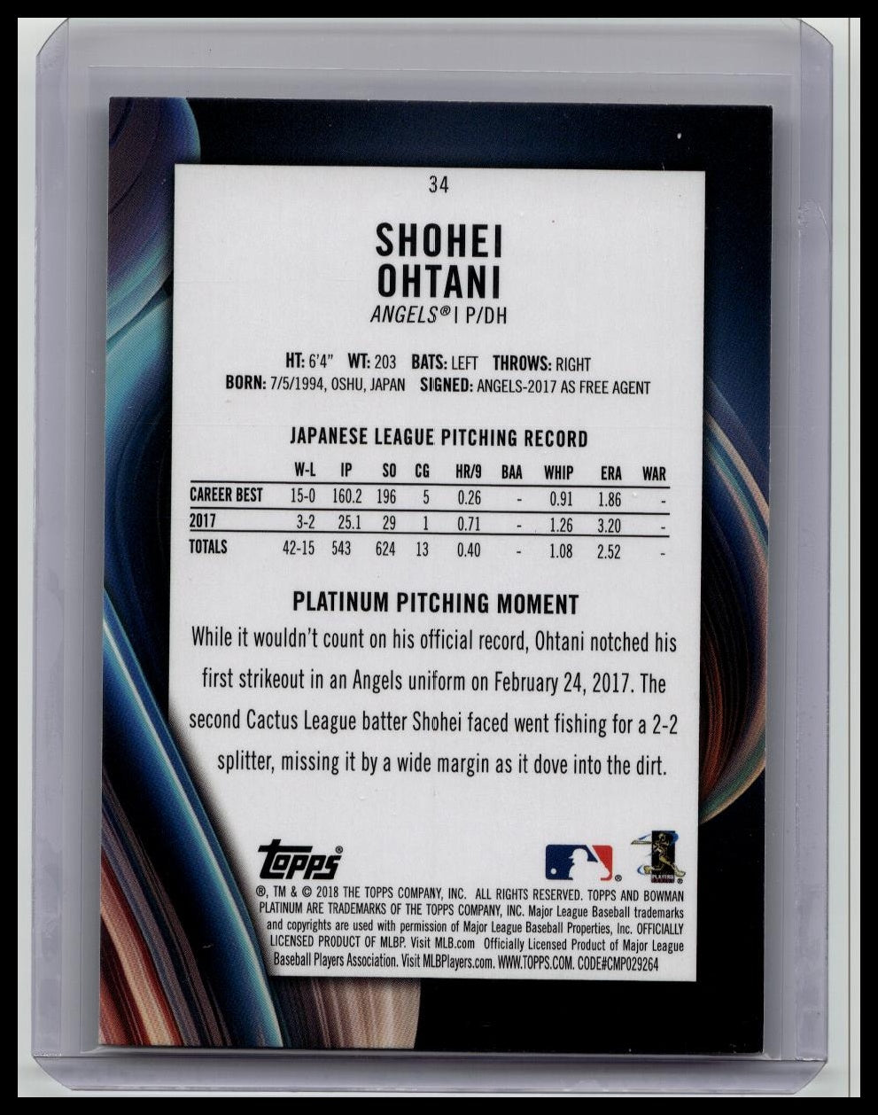 2018 Topps Bowman Platinum Shohei Ohtani Rookie Card #34