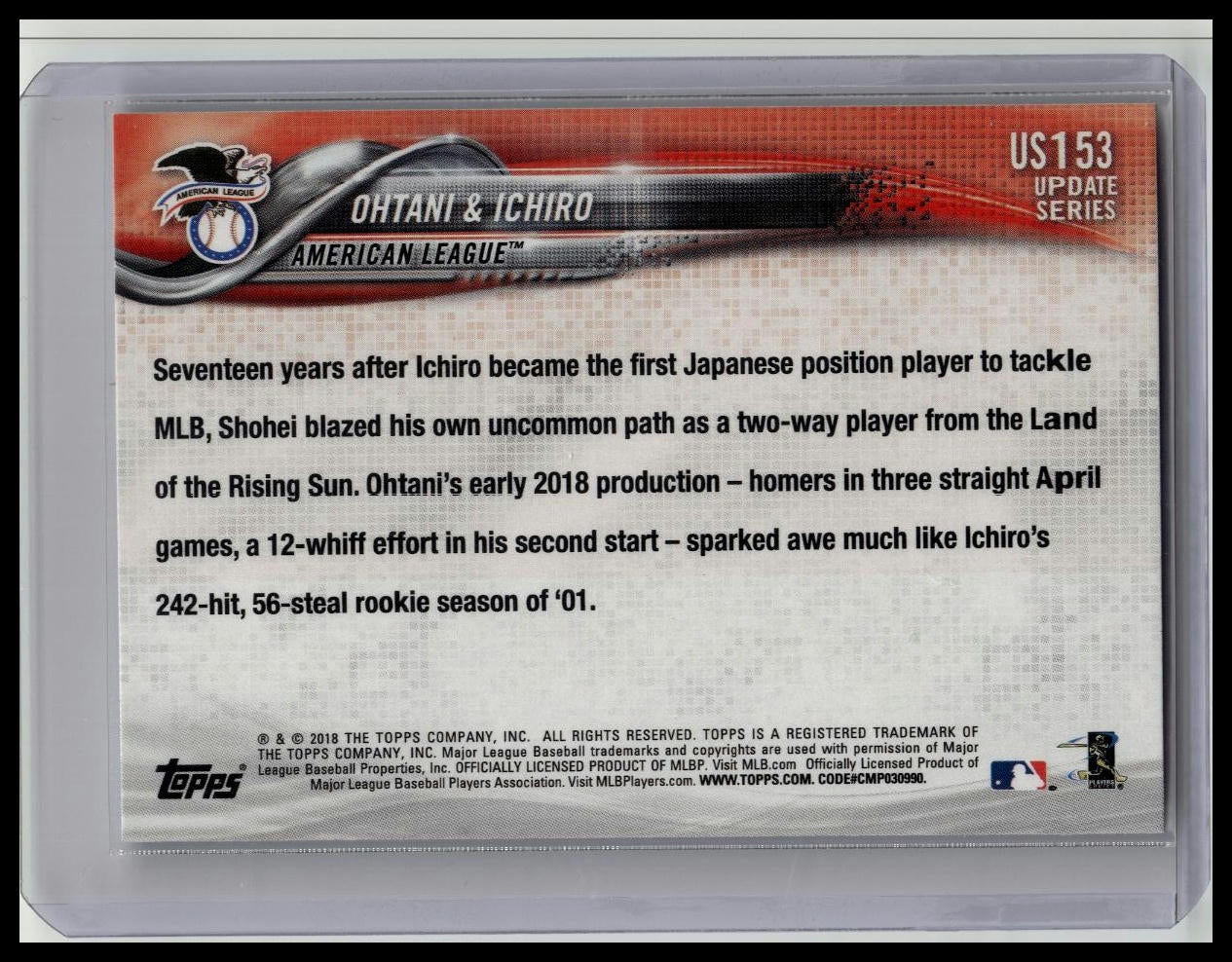 2018 Topps Update Shohei Ohtani Rainbow Foil Ichiro #153 Japan's Finest