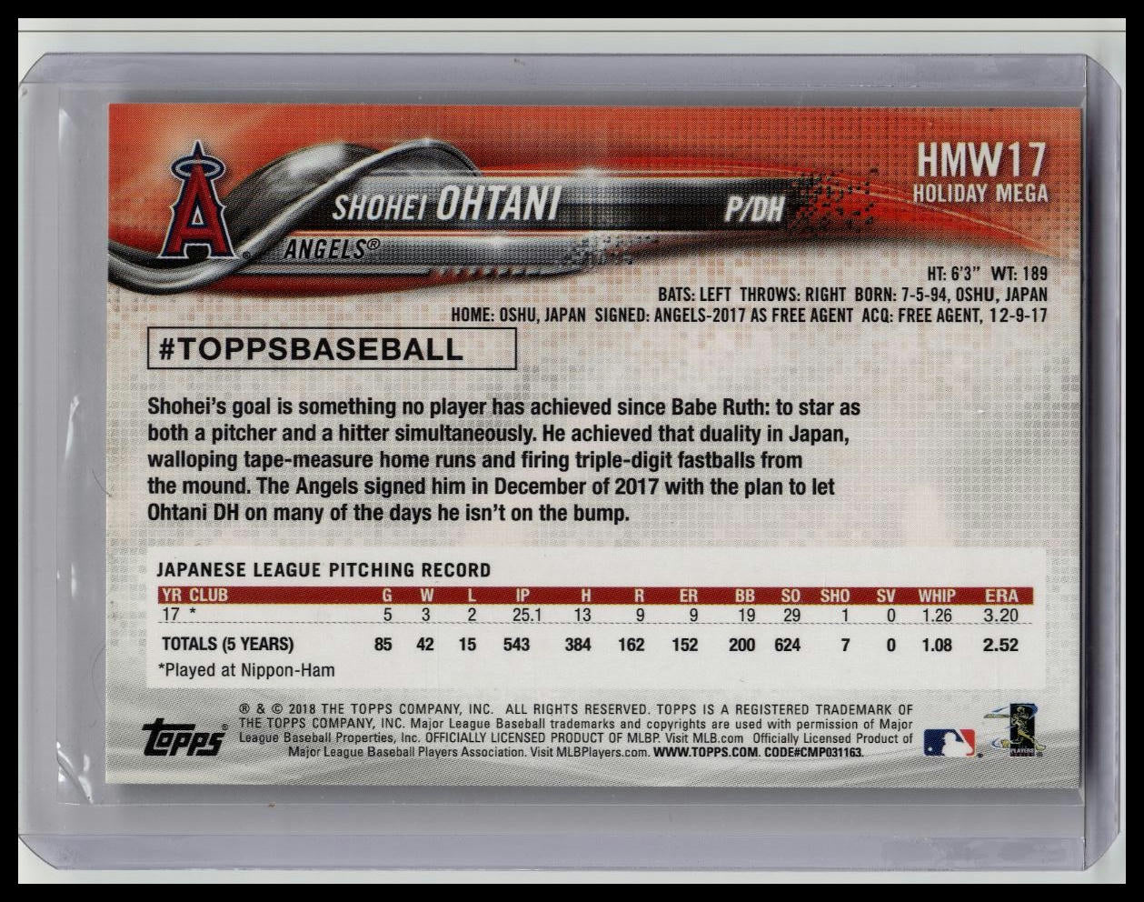 2018 Topps Holiday SHOHEI OHTANI Rookie #HMW17