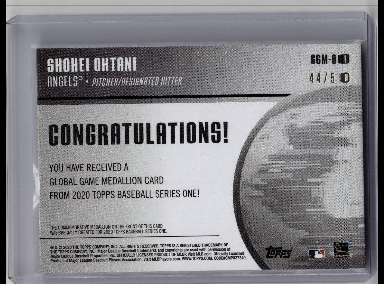 2020 TOPPS Shohei Ohtani GOLD /50 MVP GLOBAL GAME MEDALLION #GGM-SO Angels SSP