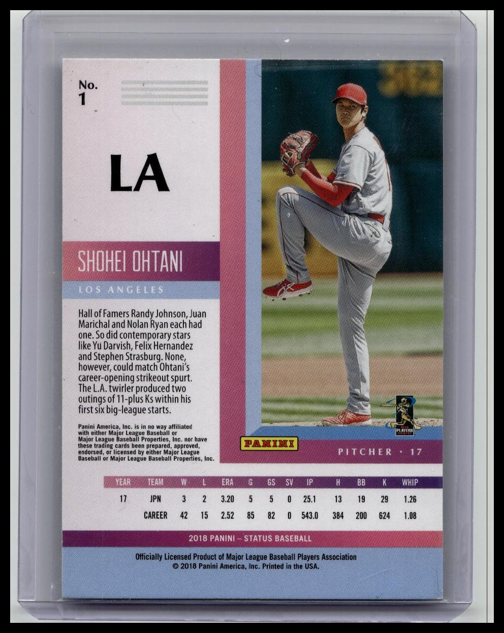 2018 Panini Status #1 Shohei Ohtani Los Angeles Angels RC Rookie