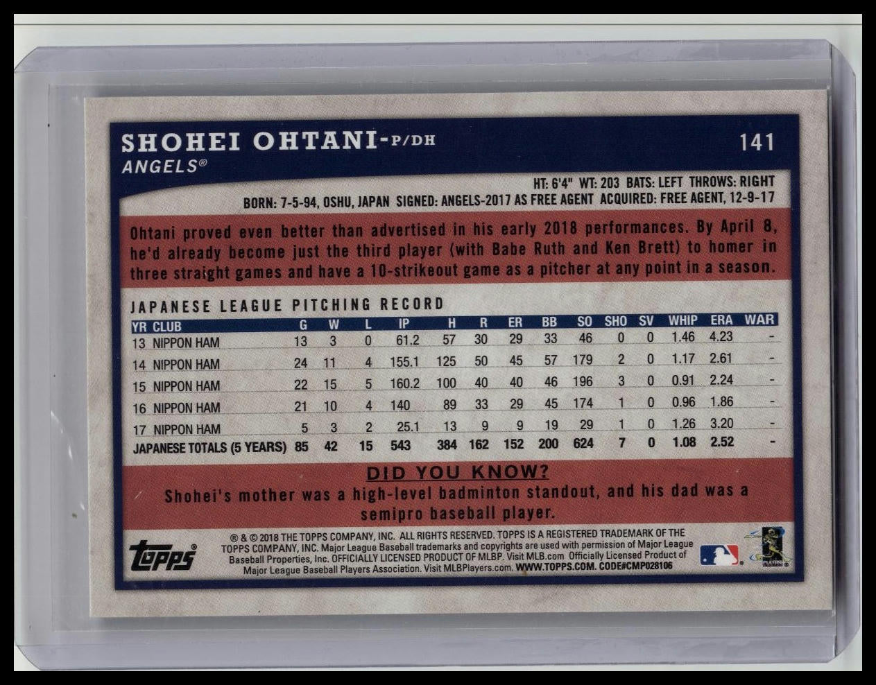 2018 Topps Big League - Shohei Ohtani #141 (RC)