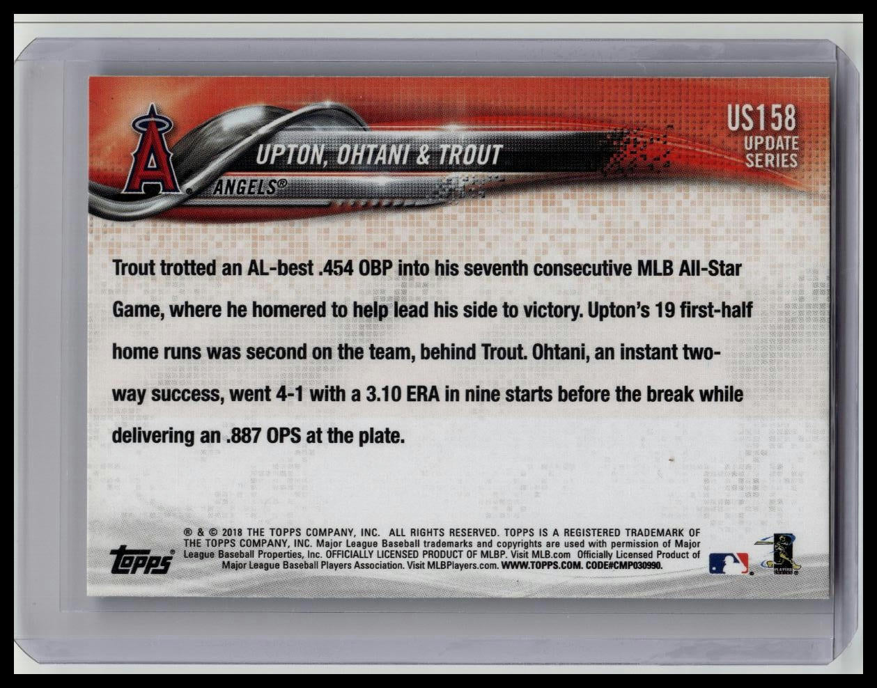 2018 Topps Upate Series US158 Next Stop Stardom Ohtani RC Trout Upton