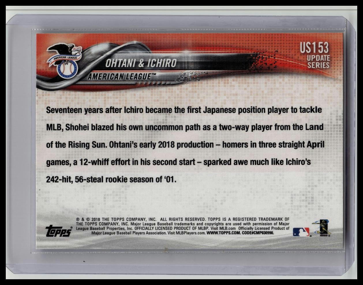 2018 Topps Update Japan's Finest Shohei Ohtani Rookie Ichiro #US153