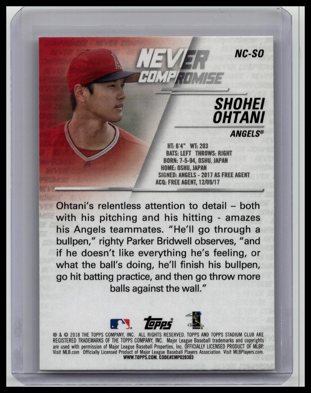 2018 Topps Stadium Club - Never Compromise Shohei Ohtani #NC-SO (RC)