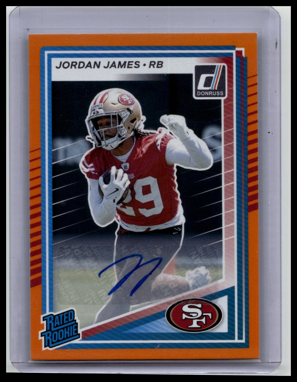 2025 Donruss Jordan James Orange Rated Rookie Auto Rookie San Francisco 49ers