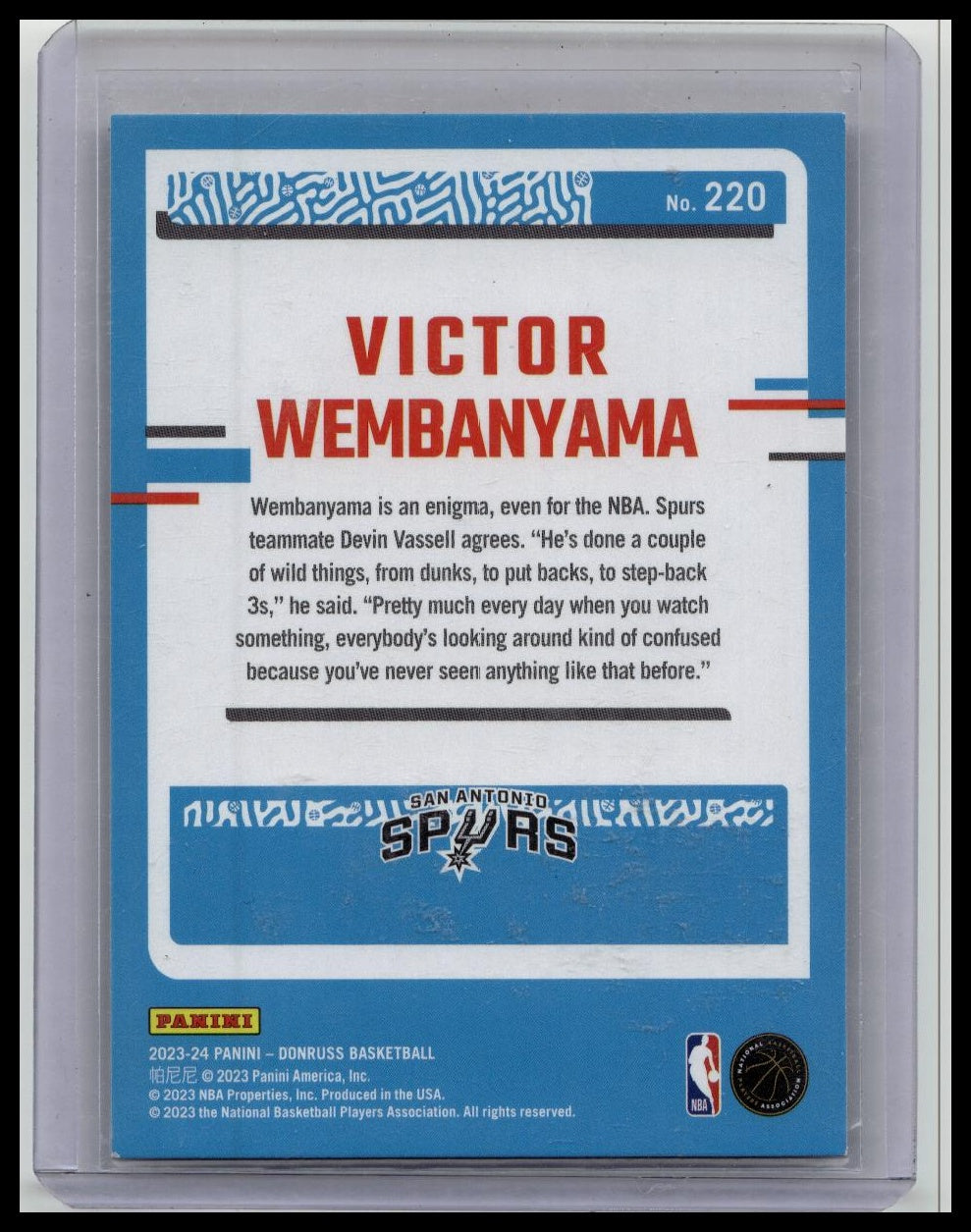 2023-24 Panini Donruss Victor Wembanyama RC Rated #220 Spurs Rookie