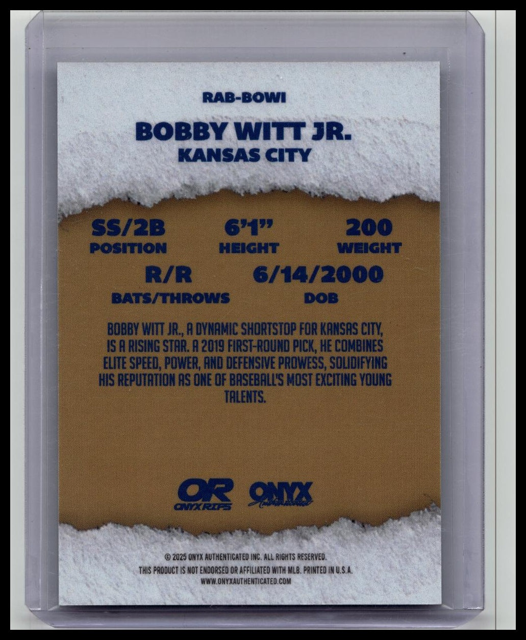 2025 Onyx Rips Bobby Witt Jr On Card Auto