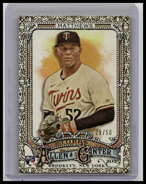 2025 Topps Allen & Ginter Zebby Matthews RC Gold Foil Filagree Parallel /50 RC