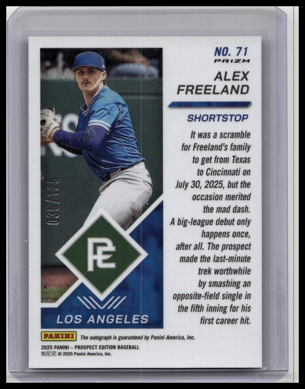 2025 Panini Prospect Edition Alex Freeland Purple Holo Prizm Auto /125 Dodgers