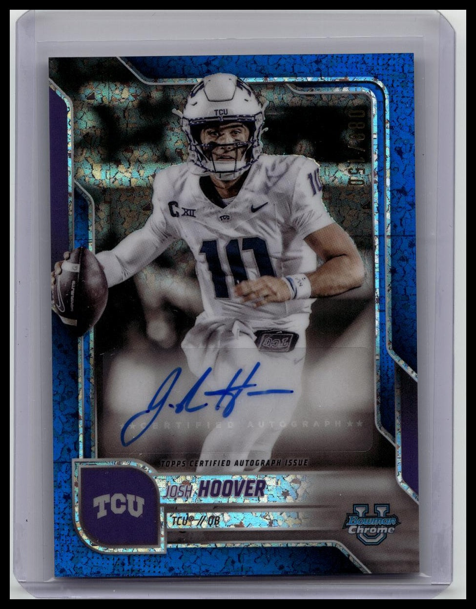 Josh Hoover 2025 Bowman Chrome Blue Mini-Diamond Refractor Auto /150 Indiana QB