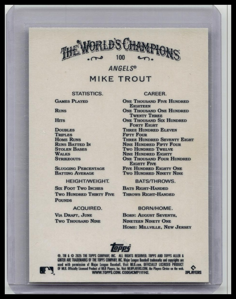2025 Topps Allen & Ginter - MIKE TROUT #100 Chrome X-FRACTOR Angels SSP Case Hit