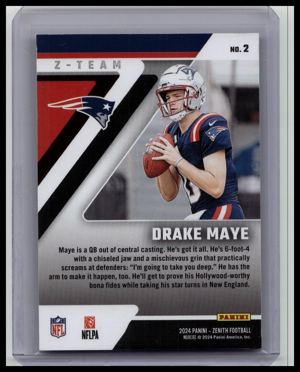 Drake Maye 2024 Panini Zenith /50 Red Z Team Rookie