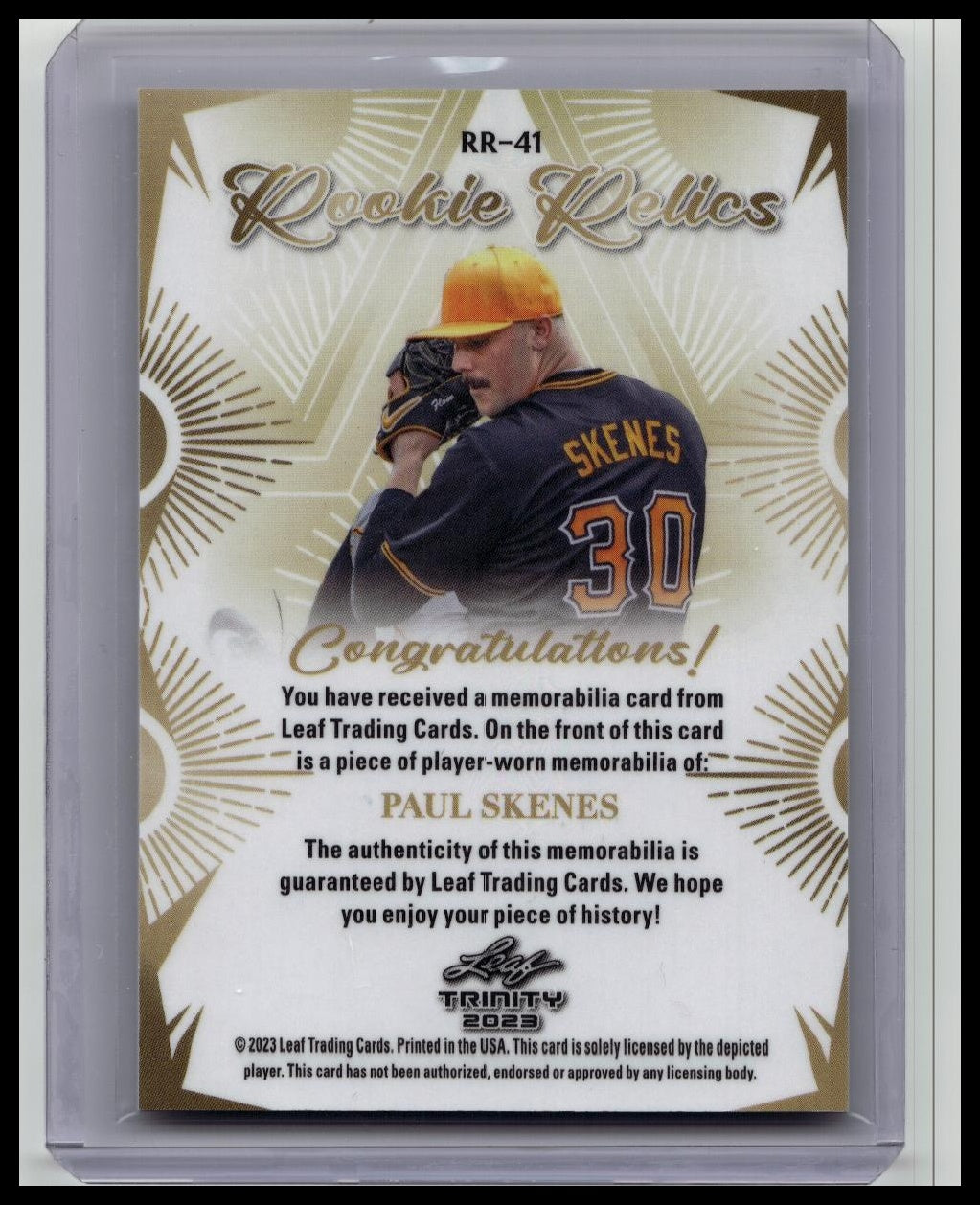2023 Leaf Trinity Baseball Rookie Relics Paul Skenes RR-41