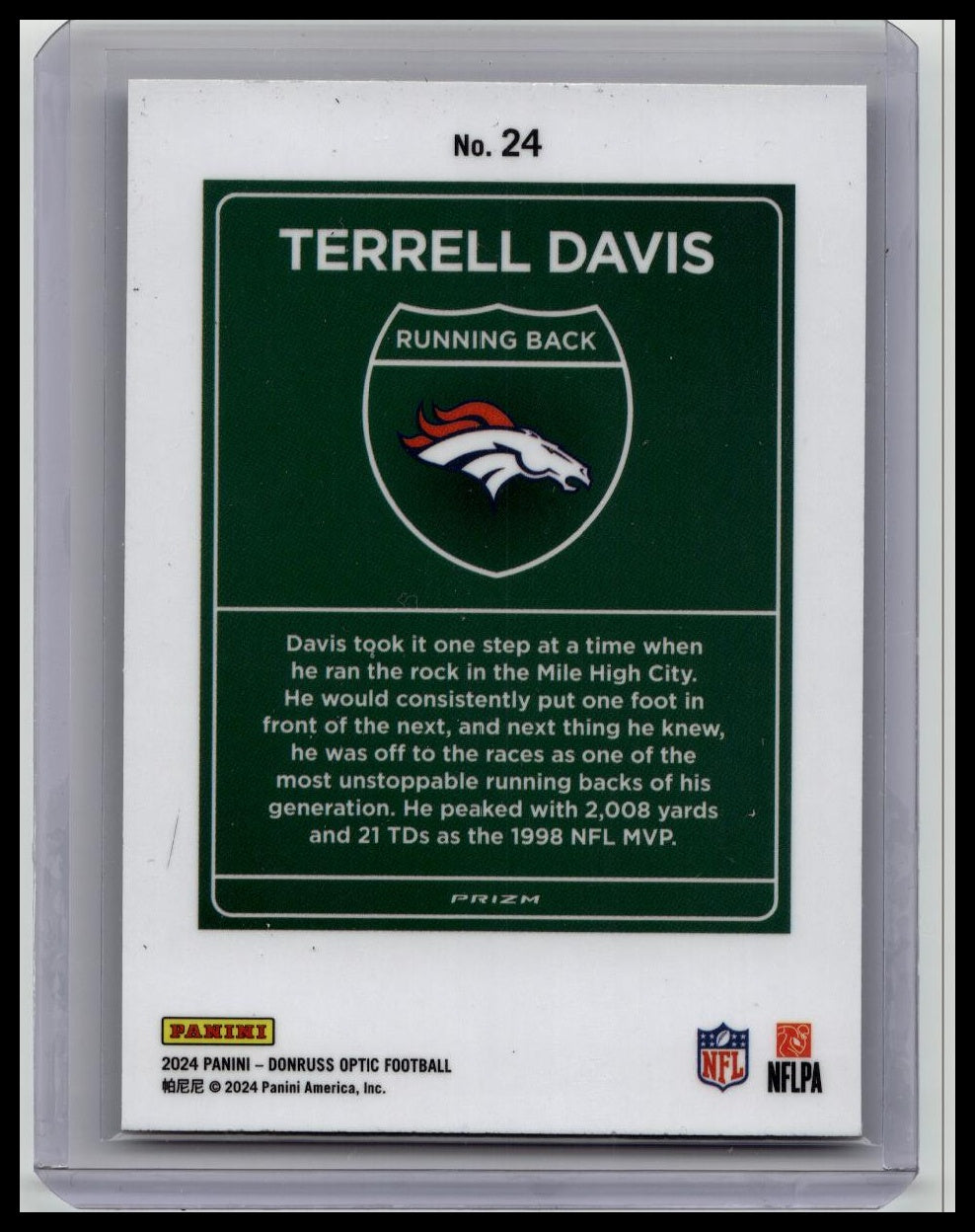 2024 Panini Donruss Optic DOWNTOWN Terrell Davis #24 BRONCOS RB HOF CASE HIT SSP