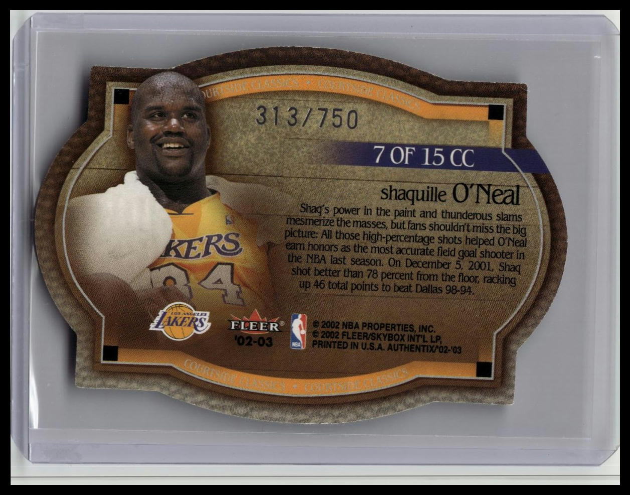 2002-03 Fleer Authentix - Courtside Classics Shaquille O'Neal #7 CC Silver /750