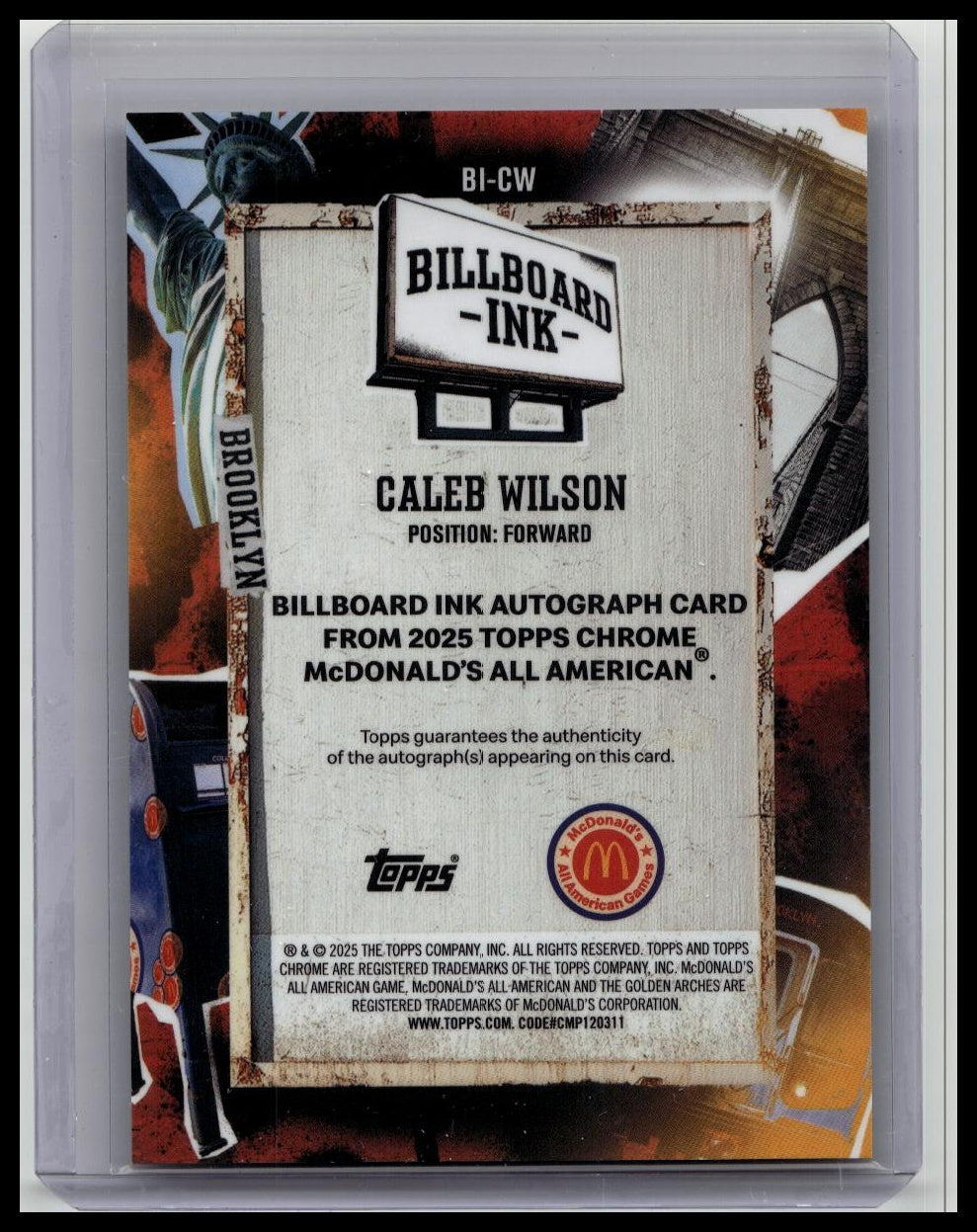 2025 Topps Chrome Mcdonald’s All American Caleb Wilson Billboard Ink Auto #BI-CW