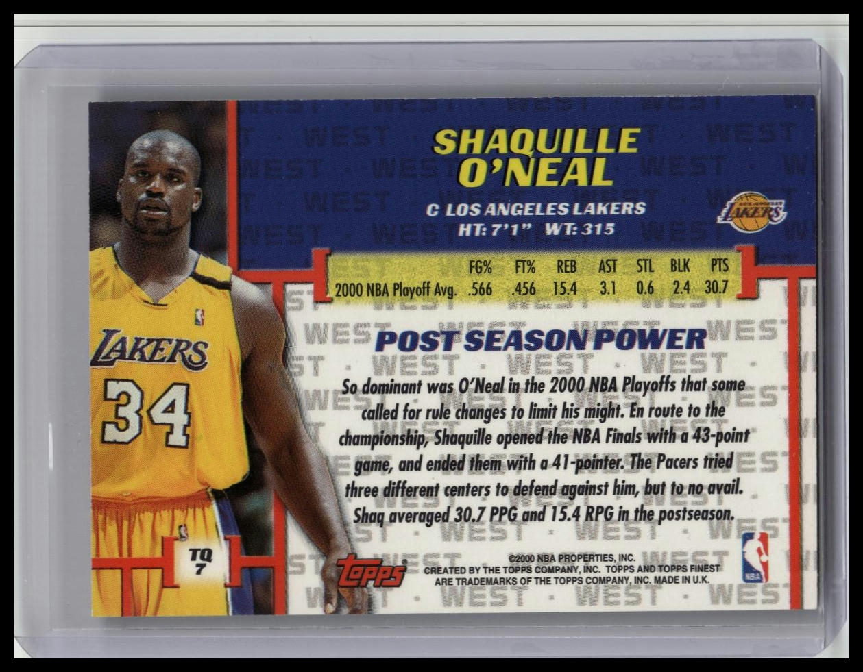 2000-01 Topps Finest Shaquille O’Neal #TQ7 | Title Quest Foil SP