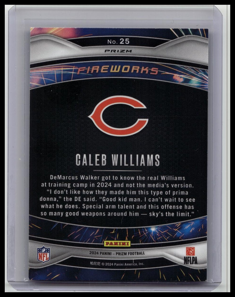 2024 Panini Prizm Caleb Williams Fireworks Green Prizm #25 Rookie Chicago Bears