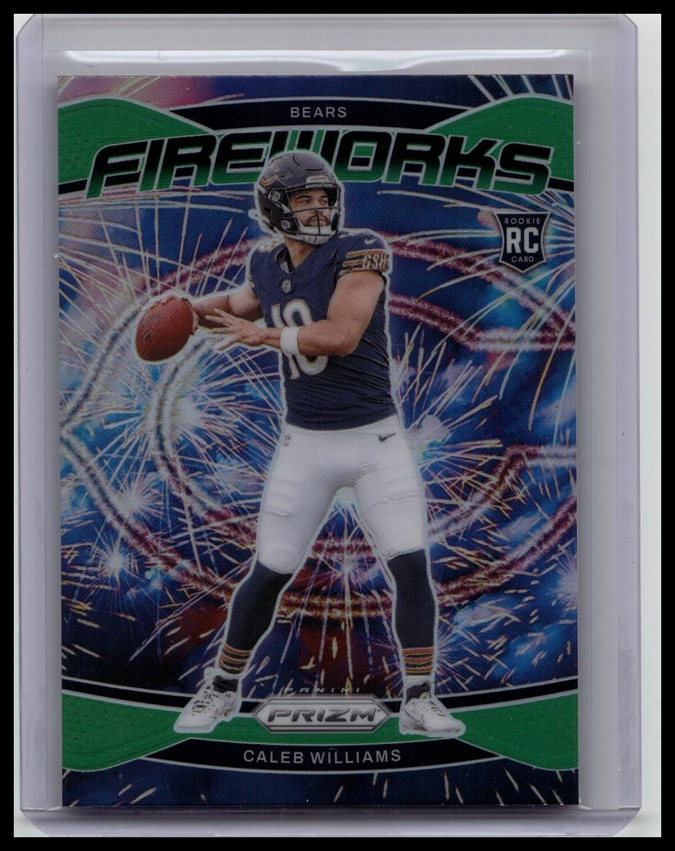 2024 Panini Prizm Caleb Williams Fireworks Green Prizm #25 Rookie Chicago Bears