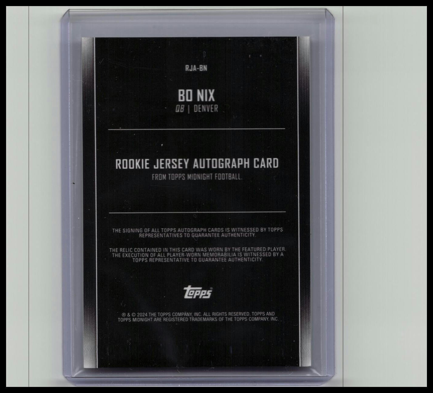 2024 Topps Midnight Bo Nix Rookie Auto Patch (RC) /75 Dusk Broncos RPA