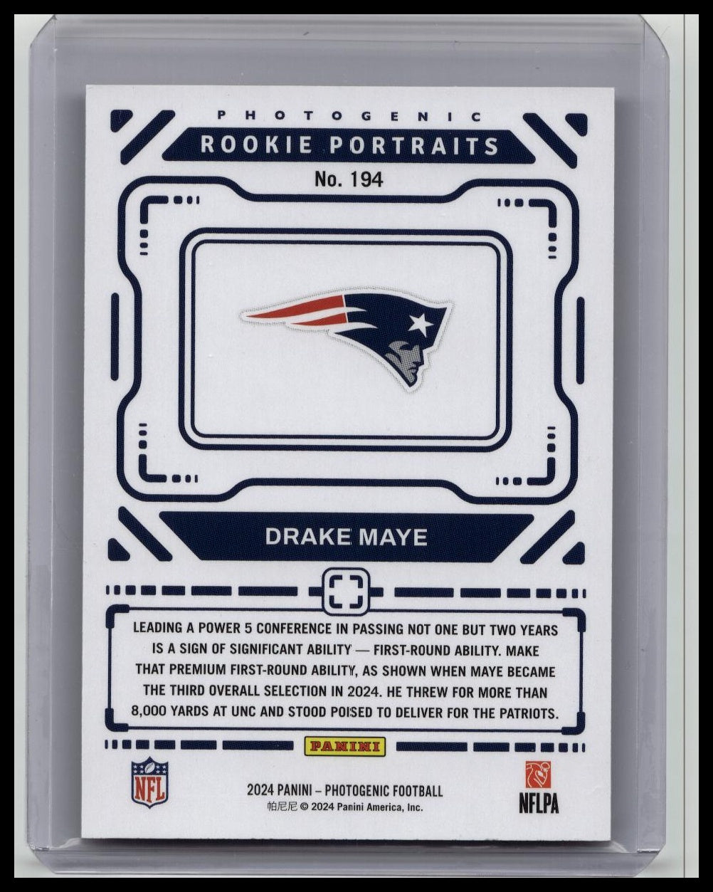 2024 Panini Photogenic Drake Maye Rookie Portraits RC Patriots