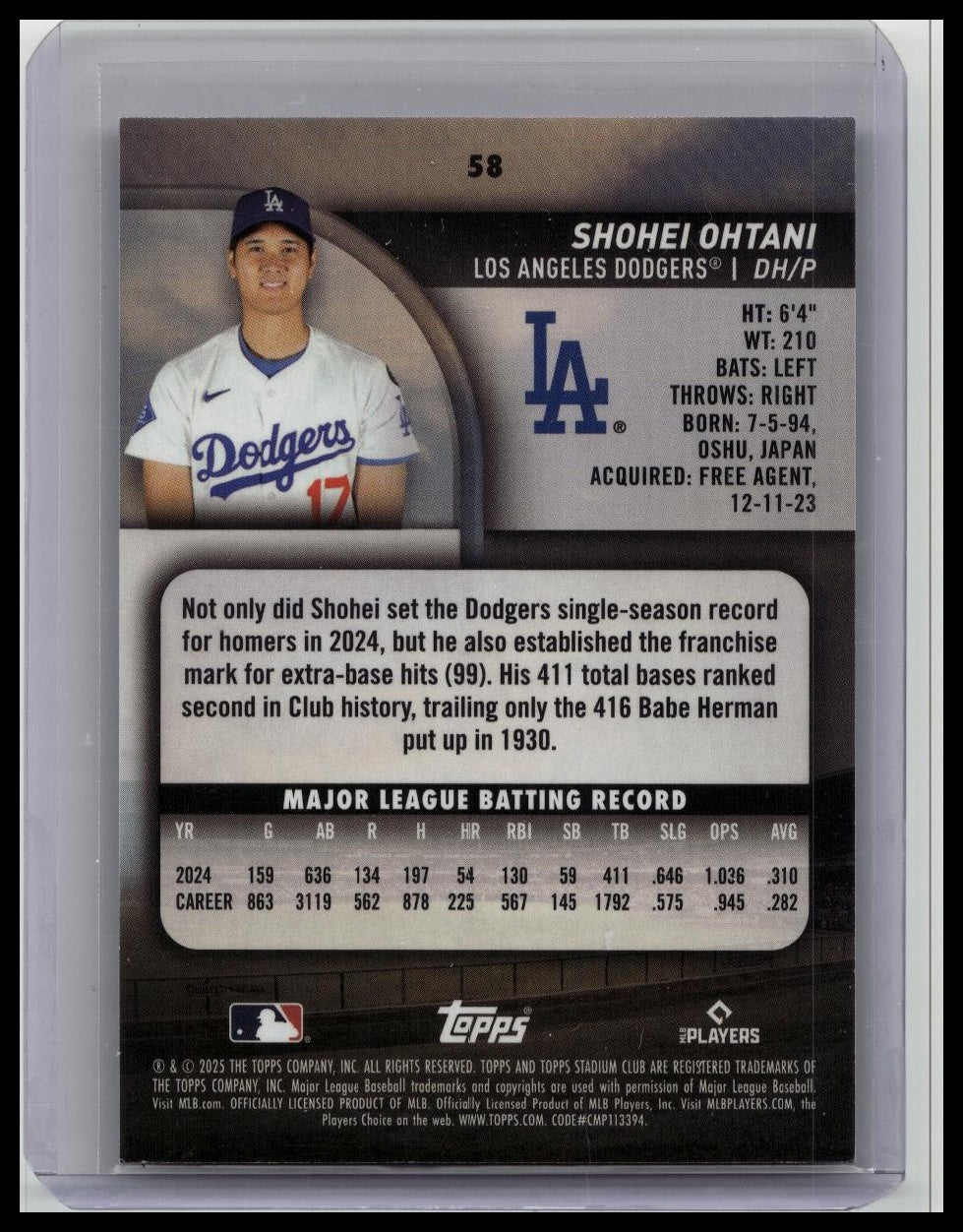 2025 Topps Stadium Club - Shohei Ohtani #58 Rainbow Foilboard /25