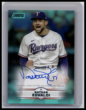 Nathan Eovaldi 2025 Topps Stadium Club Turquoise Auto /99 #SCBA-NE Rangers