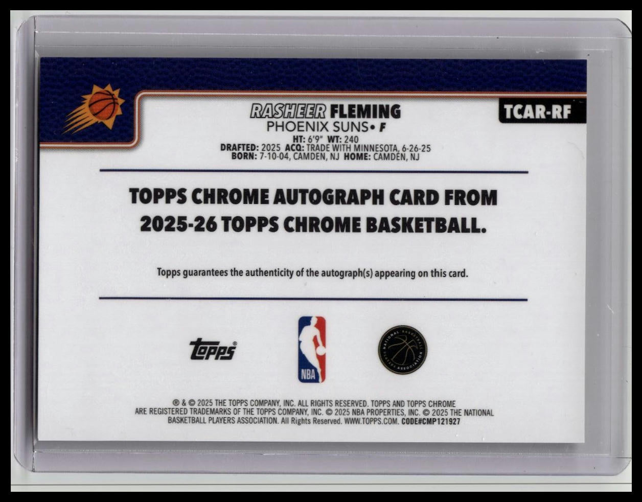 2025-26 Topps Chrome #TCAR-RF Rasheer Fleming Chrome Rookie Auto