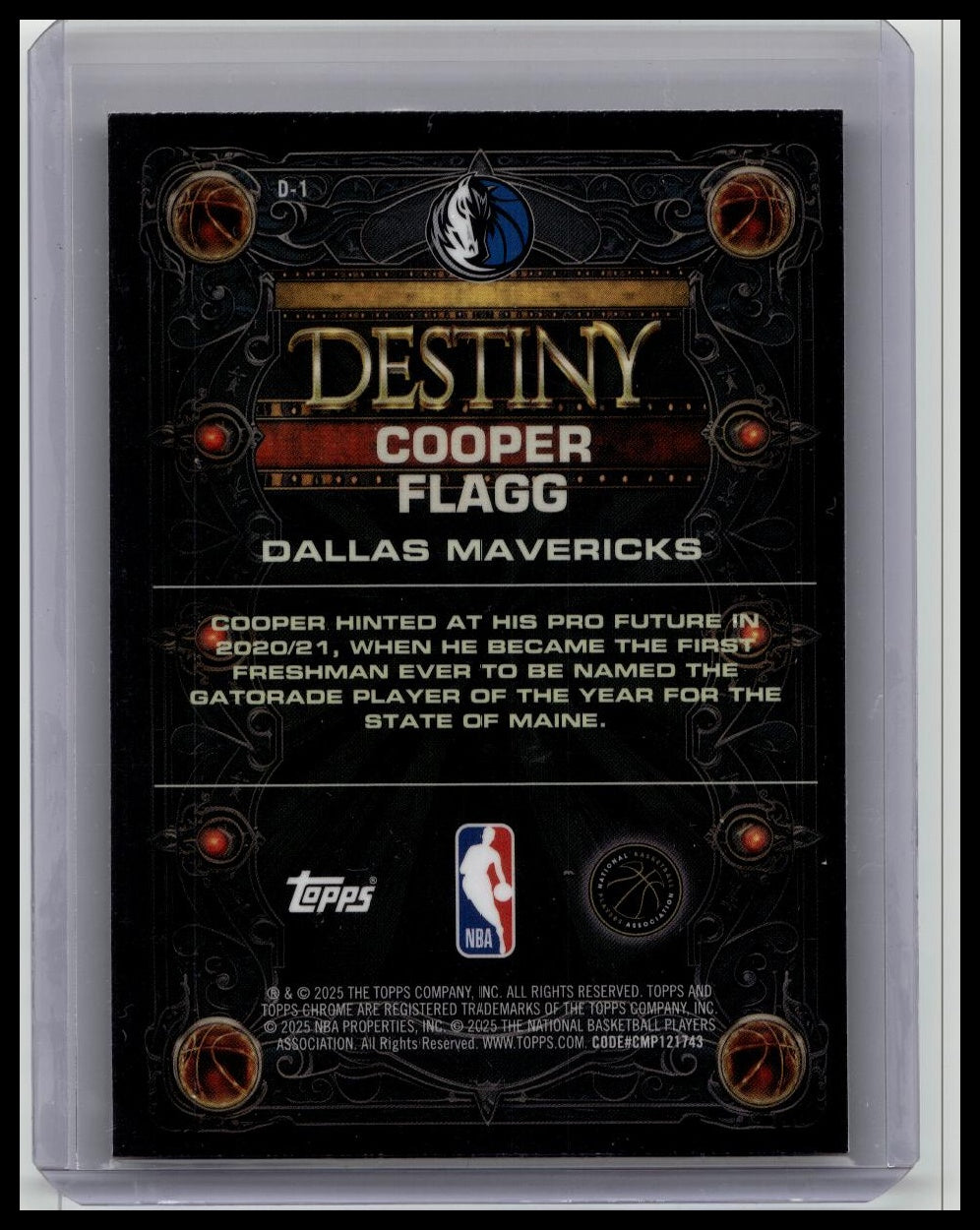 2025-26 Topps Chrome NBA Cooper Flagg Destiny Insert Rookie Card Mavs RC ROY