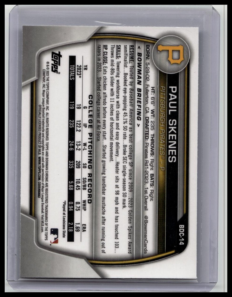 2023 TOPPS BOWMAN CHROME PAUL SKENES 1ST