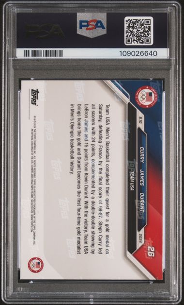 2024 TOPPS NOW OLYMPIC GAMES #26 CURRY/JAMES/DURANT PSA 9
