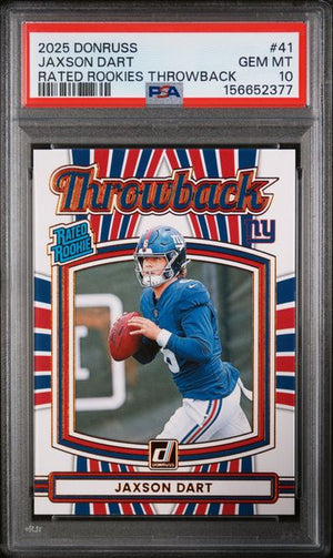 2025 PANINI DONRUSS RATED ROOKIES THROWBACK #41 JAXSON DART PSA 10