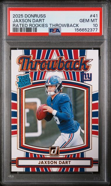 2025 PANINI DONRUSS RATED ROOKIES THROWBACK #41 JAXSON DART PSA 10