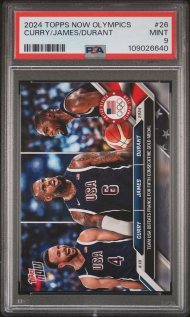 2024 TOPPS NOW OLYMPIC GAMES #26 CURRY/JAMES/DURANT PSA 9