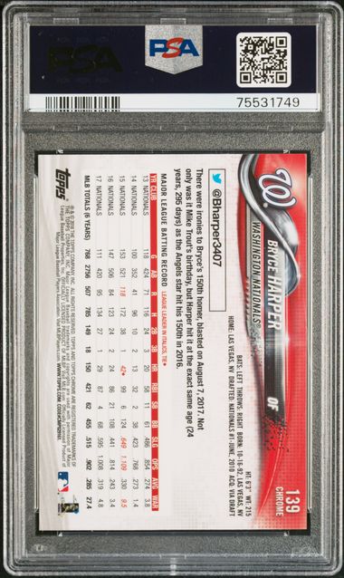 2018 TOPPS CHROME #139 BRYCE HARPER PRISM REFRACTOR PSA 10