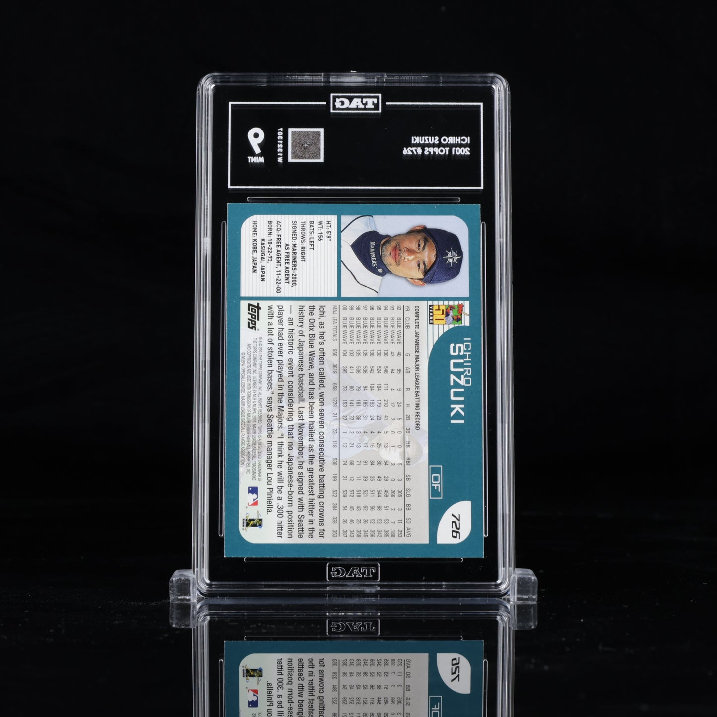 ICHIRO - 2001 Topps #726 Ichiro Suzuki RC - ROOKIE Card - TAG 9 MINT - HOF 2025!