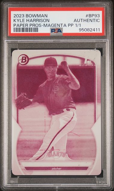 2023 BOWMAN PAPER PROSPECTS KYLE HARRISON MAGENTA PRINTING PLATE 1/1 PSA