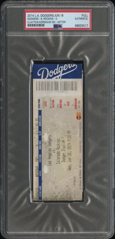 2014 CLAYTON KERSHAW NO-HITTER FULL TICKET DODGERS VS ROCKIES 6/18/14 RARE PSA