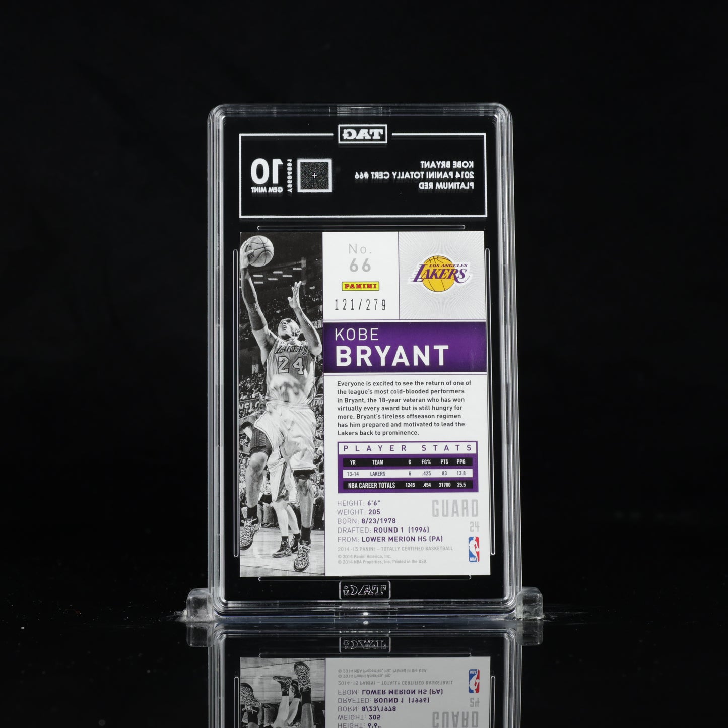 KOBE BRYANT 2014-15 PANINI TOTALLY CERTIFIED #66 PLATINUM RED /279 TAG 10