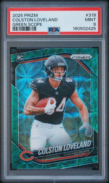 2025 PANINI PRIZM #319 COLSTON LOVELAND GREEN SCOPE /75 PSA 9