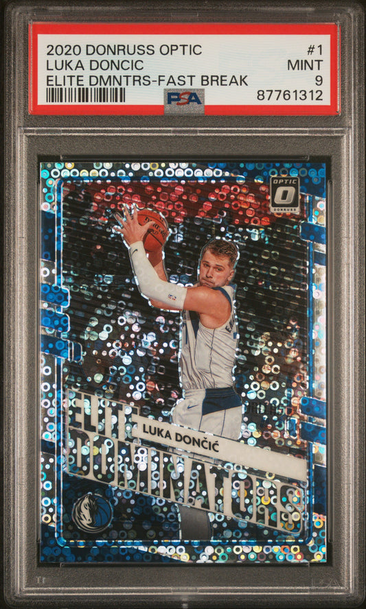 Luka Doncic 2020 DONRUSS OPTIC ELITE DOMINATORS FAST BREAK HOLO PSA 9