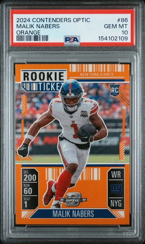 2024 PANINI CONTENDERS OPTIC #86 MALIK NABERS ORANGE /75 PSA 10