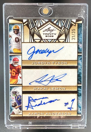 2025 Leaf Trinity- Jordyn Tyson Makai Lemon Aaron Anderson Trios Auto Bronze /35