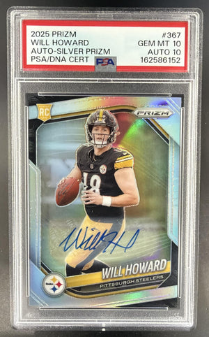 2025 Panini Prizm Will Howard #367 Rookie Auto Silver RC Steelers PSA 10