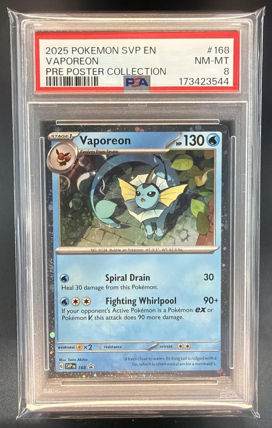 Pokemon SV Black Star Promos Vaporeon #168 2024 PSA 8 — front